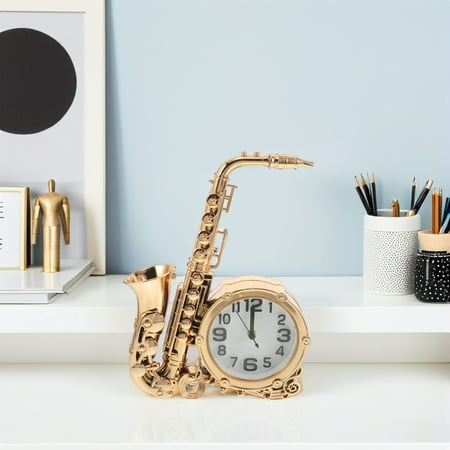 LOLIPPYY Retro Alarm Clock Saxophone Shaped Plastic Timekeeping Golden 1Set For Home Decoration