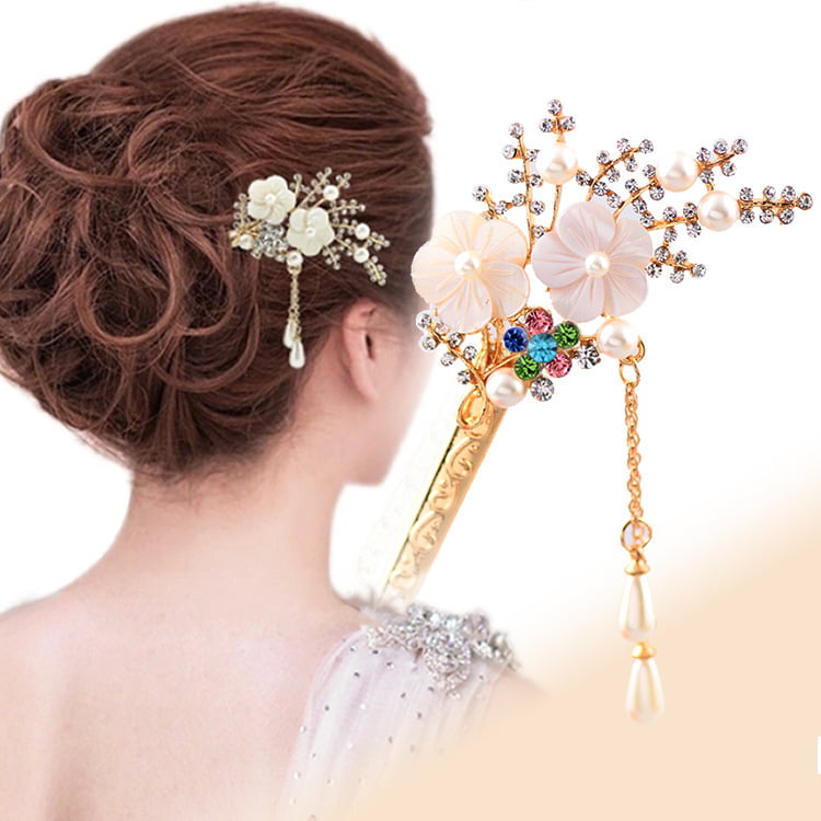 Vintage Women's Hair Sticks Flower Tassel Pearl Hairpin Wedding Hair Accessories