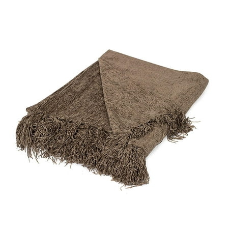 BIRDROCK HOME Internet’s Best Chenille Throw Blankets | Taupe | Ultra Soft Couch Blanket with Fringe | Light Weight Sofa Throw | 100% Microfiber Polyester | Easy Travel | Bed | 50 x
