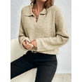 thumbnail image 5 of Women'S Fall Lapel Collar V Neck Long Sleeve Knit Comfy Loose Casual Pullover Sweater Jumper Top Khaki S, 5 of 8