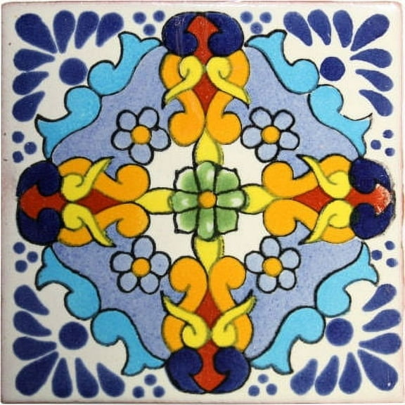 4.2x4.2 Primavera Talavera Mexican Tile, Set of 9 pcs