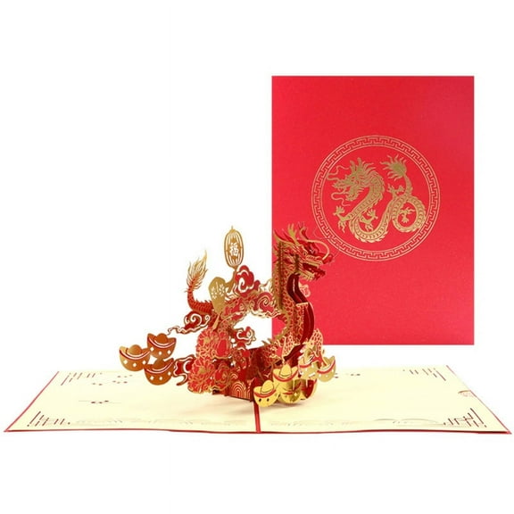 Handmade 3D Pop Up Chinese Dragon New Year Cards 2024 Creative Greeting Cards Papercraft for Festival New Year