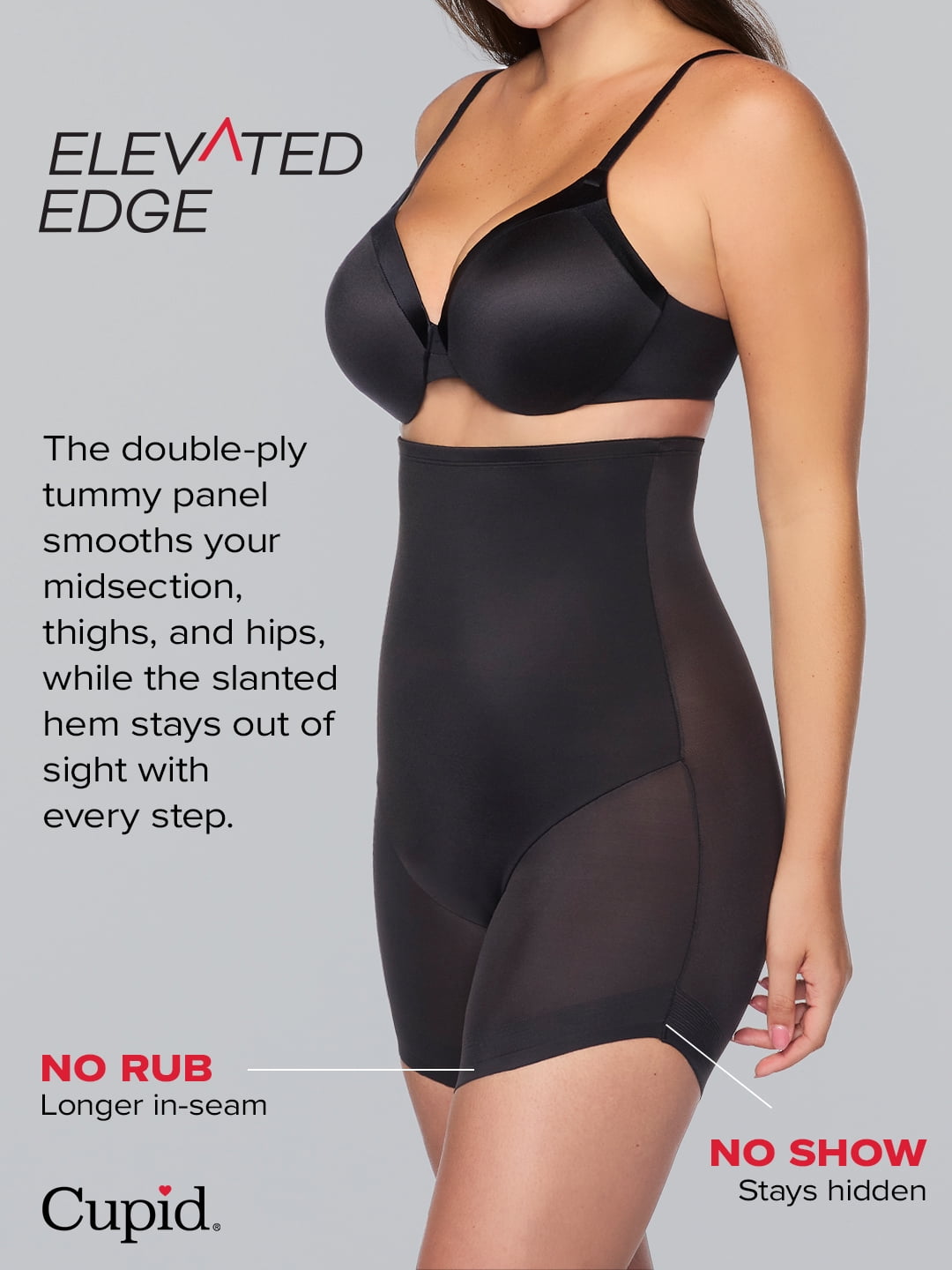 Cupid Women's Elevated Edge Firm Control Shapewear, High-Waist Slanted Hem Shaping Short, Sizes S-2XL