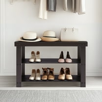 JOINSUN 3-Tier Bamboo Shoe Rack Bench, 11.3 x 27.6 x 17.8 Inches Compact Storage Organizer with 286lb Capacity for Entryway, Bedroom and Living Room, Brown