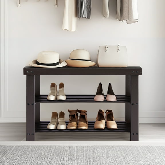 JOINSUN 3-Tier Bamboo Shoe Rack Bench, 11.3 x 27.6 x 17.8 Inches Compact Storage Organizer with 286lb Capacity for Entryway, Bedroom and Living Room, Brown