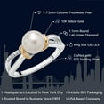 thumbnail image 2 of Gem Stone King Cultured Freshwater Pearl and White Lab Grown Diamond Ring for Women | 925 Sterling Silver and 10K Yellow Gold | Round 7-7.5MM Pearl| Size 7, 2 of 5