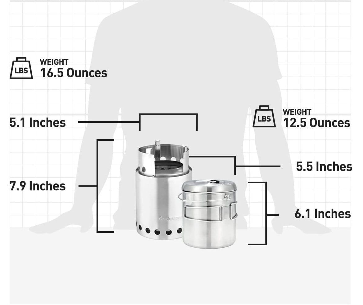 Solo Stove Titan & Pot 1800 Set: Portable, Wood Burning Campstove + 1,8 L Pot | Incl. Nylon Sack, For 2-4 People, 304 Stainless Steel