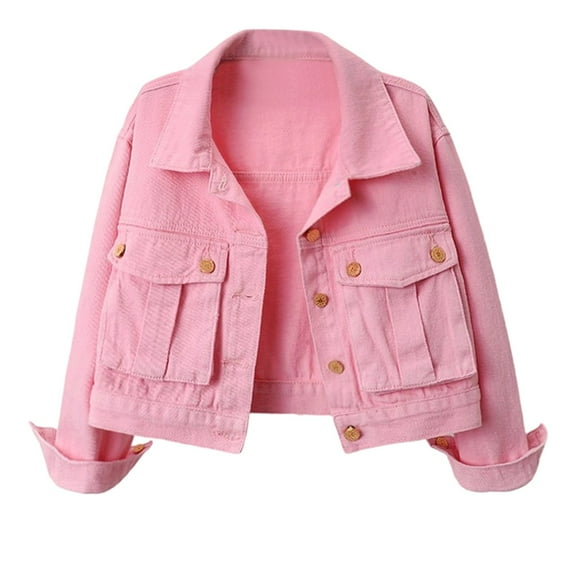 Women's Denim Jacket Casual Oversized Lapel Pocket Short Coat Spring Fall Fashion Outerwear Lightweight Comfortable