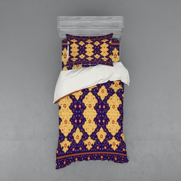 Ambesonne Moroccan Bedding Set 3 Pcs, Effected Border, Twin XL, Purple Sand Brown
