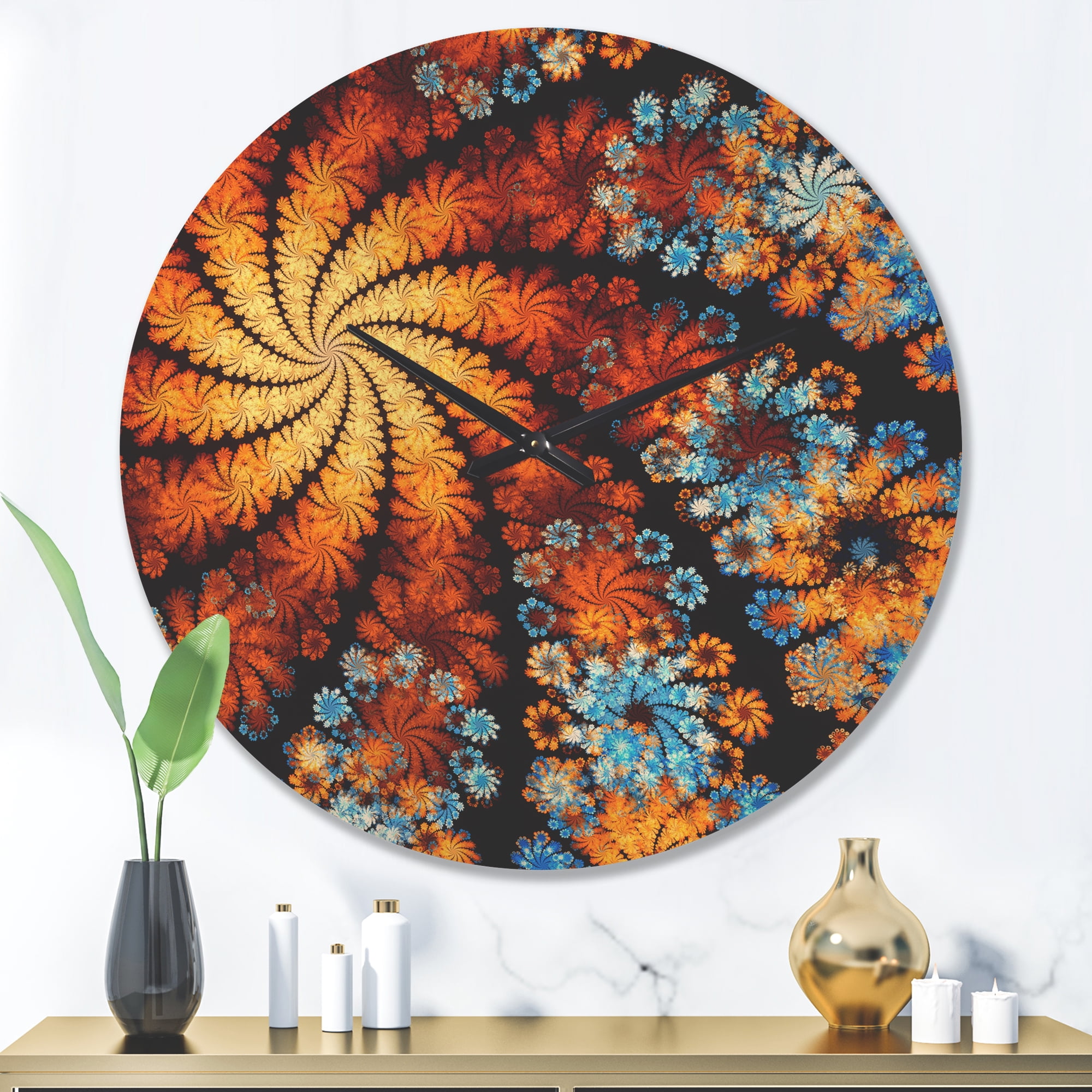 Designart 'Fractal Rotating Colorful Flowers ' Modern Wood Wall Clock