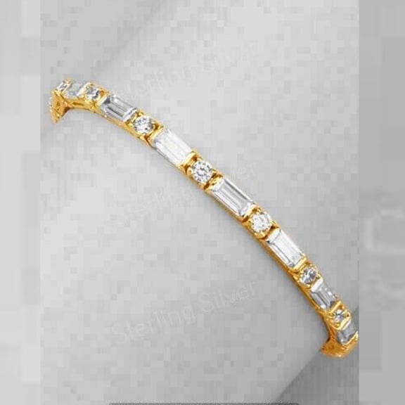 7 Ct Baguette & Round Lab Created Diamond Tennis Bracelet 14k Yellow Gold Over