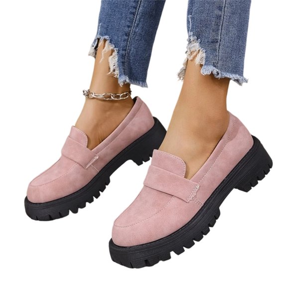 Willtoo Womens Round Toe Platform Loafers Slip On Chunky Lug Sole Casual Loafers Fashion Non Slip Daily Walking Shoes