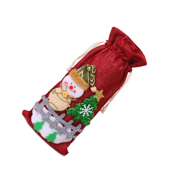 Injueey Lentejuelas Cubierta de botella de vino Cordón Tridimensional Papá Noel de comedor Navidad Beber Ropa Bolsa Fiesta Accesorios Kits de decoración para fiestas Rojo Injueey HA068794-02