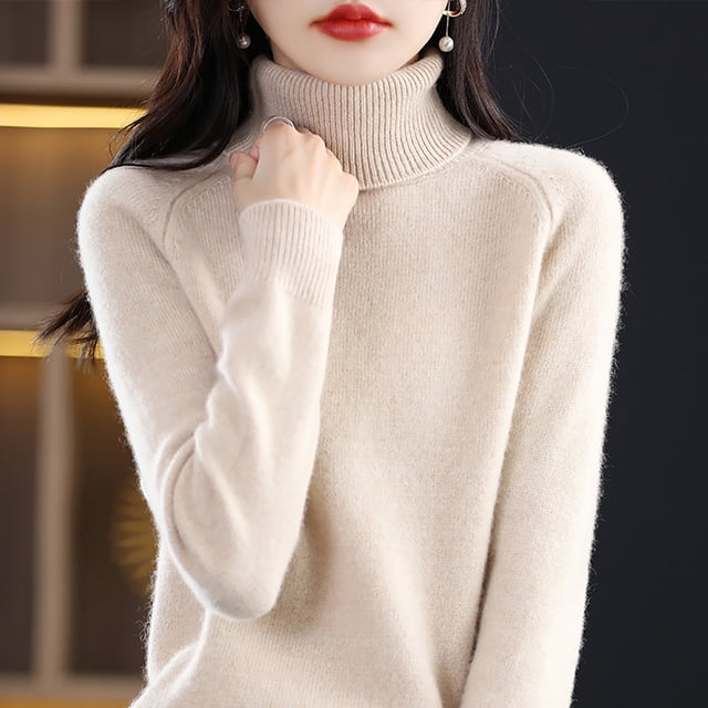 IMENGL Wool sweater turtleneck first line, Beige L, Size M-2XL
