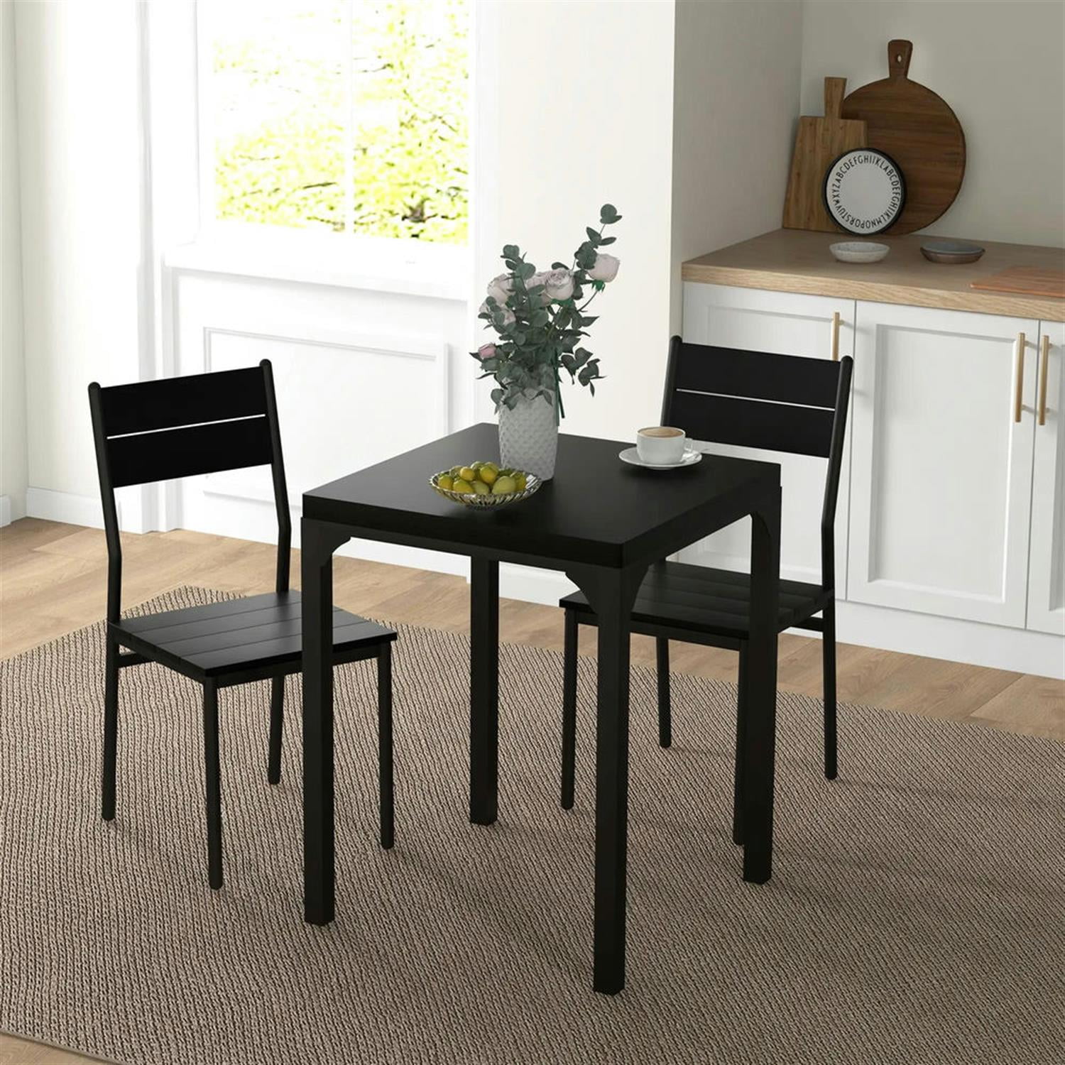 Demi Bonn 3 Piece Dining Table Set for Small Spaces, Modern Kitchen Table and Chairs for 2 Dining Room Set with Chairs Home Furniture Rectangular, Black