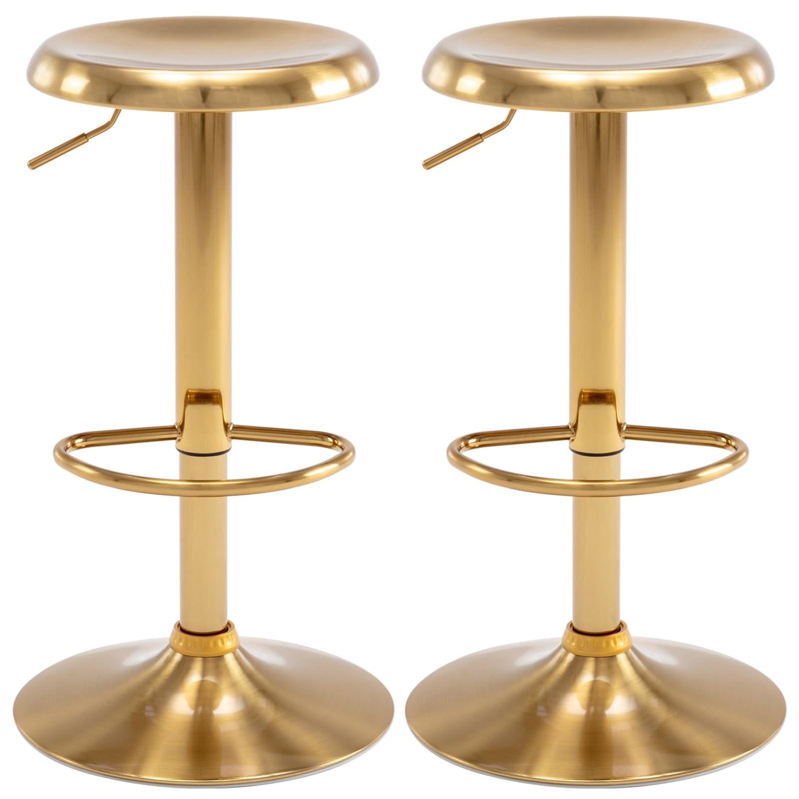 Metal Bar Stools Set of 2, Counter Height Adjustable Barstools, Backless 360° Swivel Kitchen Stools for Island, Dining, Bistro, Pub (Gold）