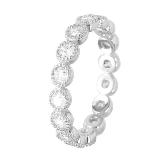 Rhodium Plated Sterling Silver 925 Eternity Stackable Clear CZ Ring White Jewelry Female Size 8