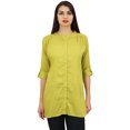 thumbnail image 5 of Phagun Women's Summer Yellow Cotton Modal Tunic Shirt Top With Front Opening- 22, 5 of 7