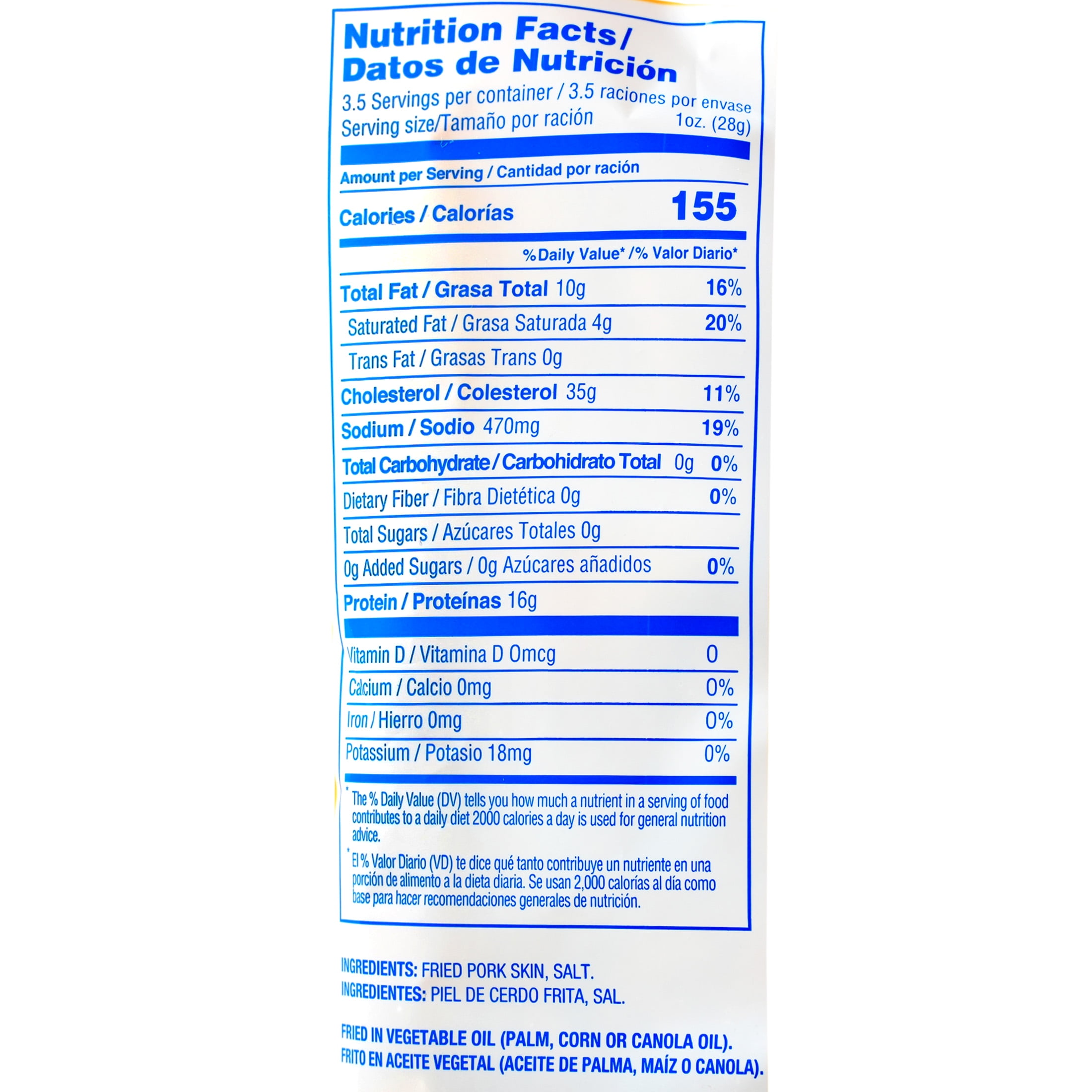 Filler Fried Pork Rinds 3.7oz Bag, Original Flavor, Made in Puerto Rico