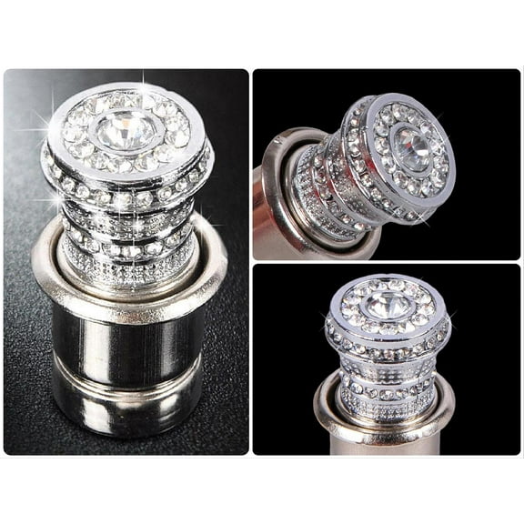 Walbest Crystal Bling Car Cigarette Lighter 12V, Bling Car Accessories, Rhinestone Auto Interior Accessory, Car Charger Decoration, Glam Car Decor - Silver