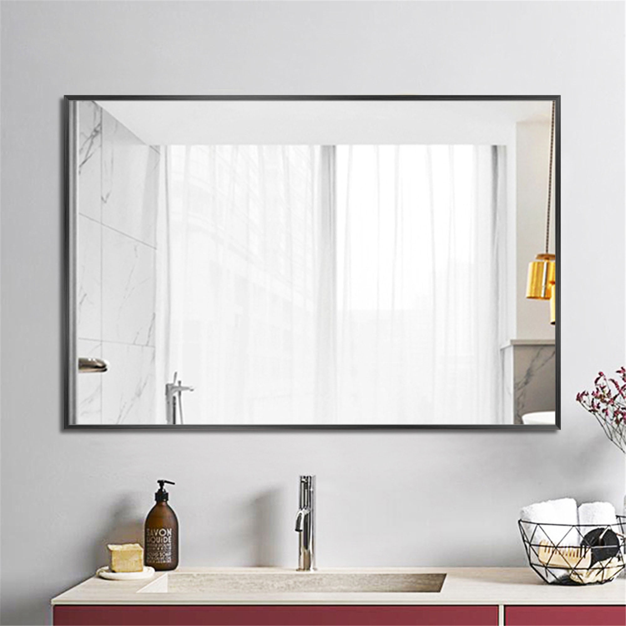 26 in x 38 in Black Modern Wall Mirror