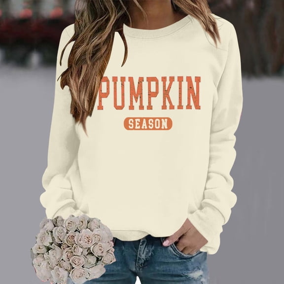 LIZUOJUN Halloween Sweatshirt for Women Crew Neck Vintage Loungewear Warm Fall Winter Pullover Tops Autumn Spooky Season Pumpkin Ghost Holiday Graphic Print, L