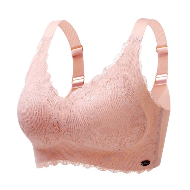 Abcnature Plus Size Bras for Women Solid Steel Rings Lace Pad Gathering Camisole Integrated Type Daily Bras