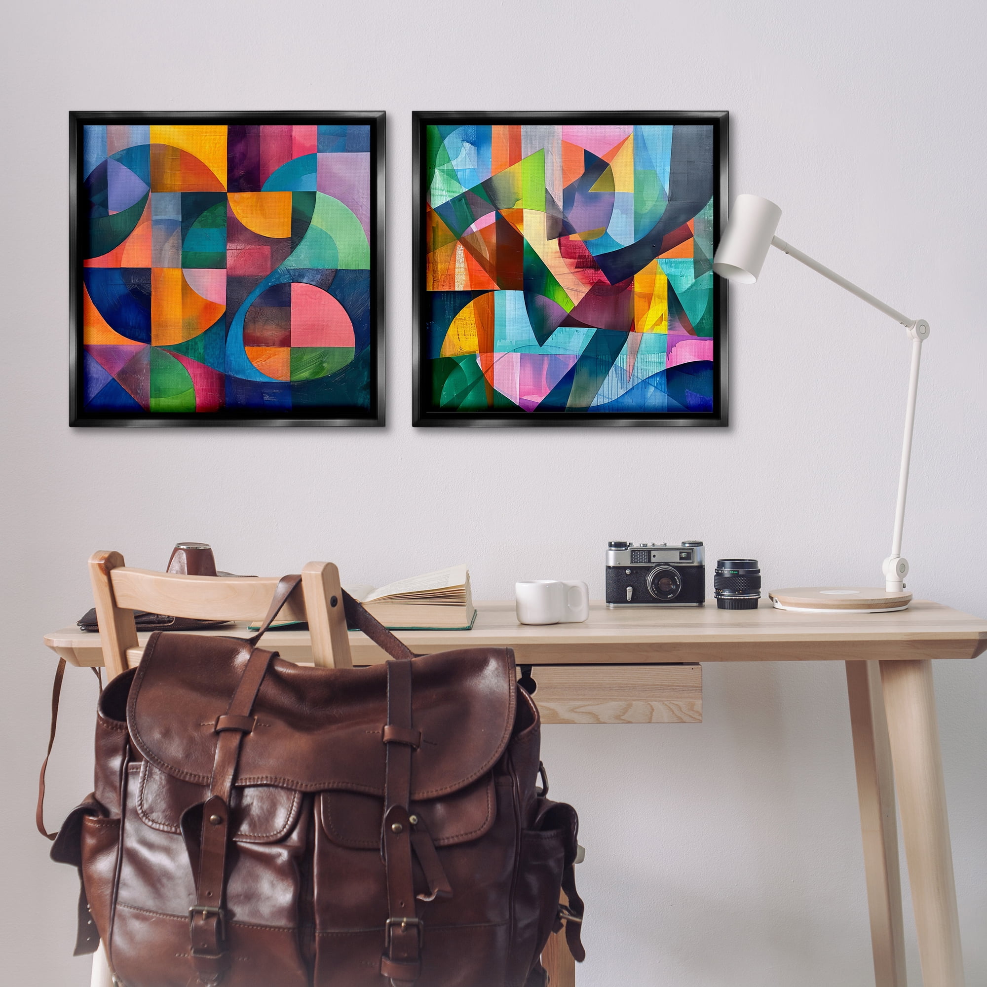 Stupell Industries Eye Catching Abstract Shapes Abstract Painting Black Floater Framed Canvas Art Print Wall Art, 25 x 25, Set of 2
