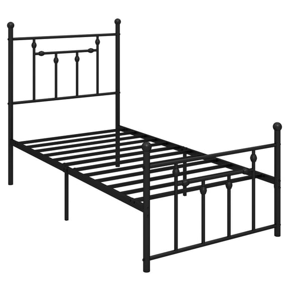 Furnibear Twin Heavy Duty Metal Bed Frame with Industrial Headboard Metal Slats Anti Slip Foot Pads Under Bed Storage No Box Spring Platform Bed Frame, Black