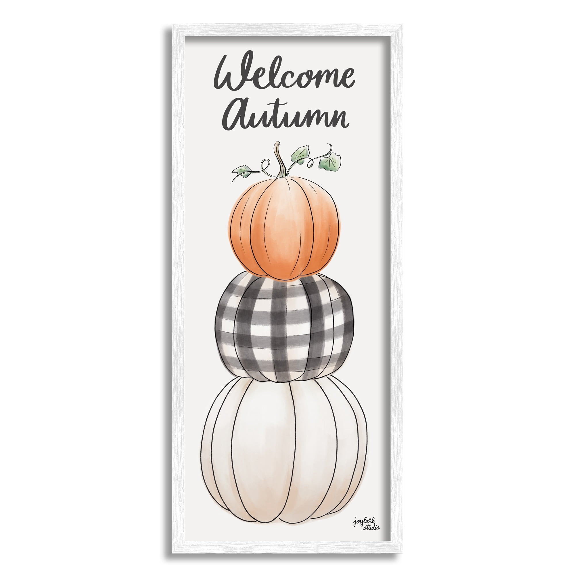 Stupell Industries Welcome Autumn Seasonal Tartan Pumpkin Patterns Graphic Art White Framed Art Print Wall Art, Design by Jess Baskin