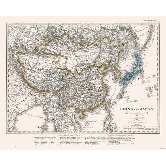 Historic Map - China Japan - Perthes 1866 - 28.57 x 23 - Vintage Wall Art