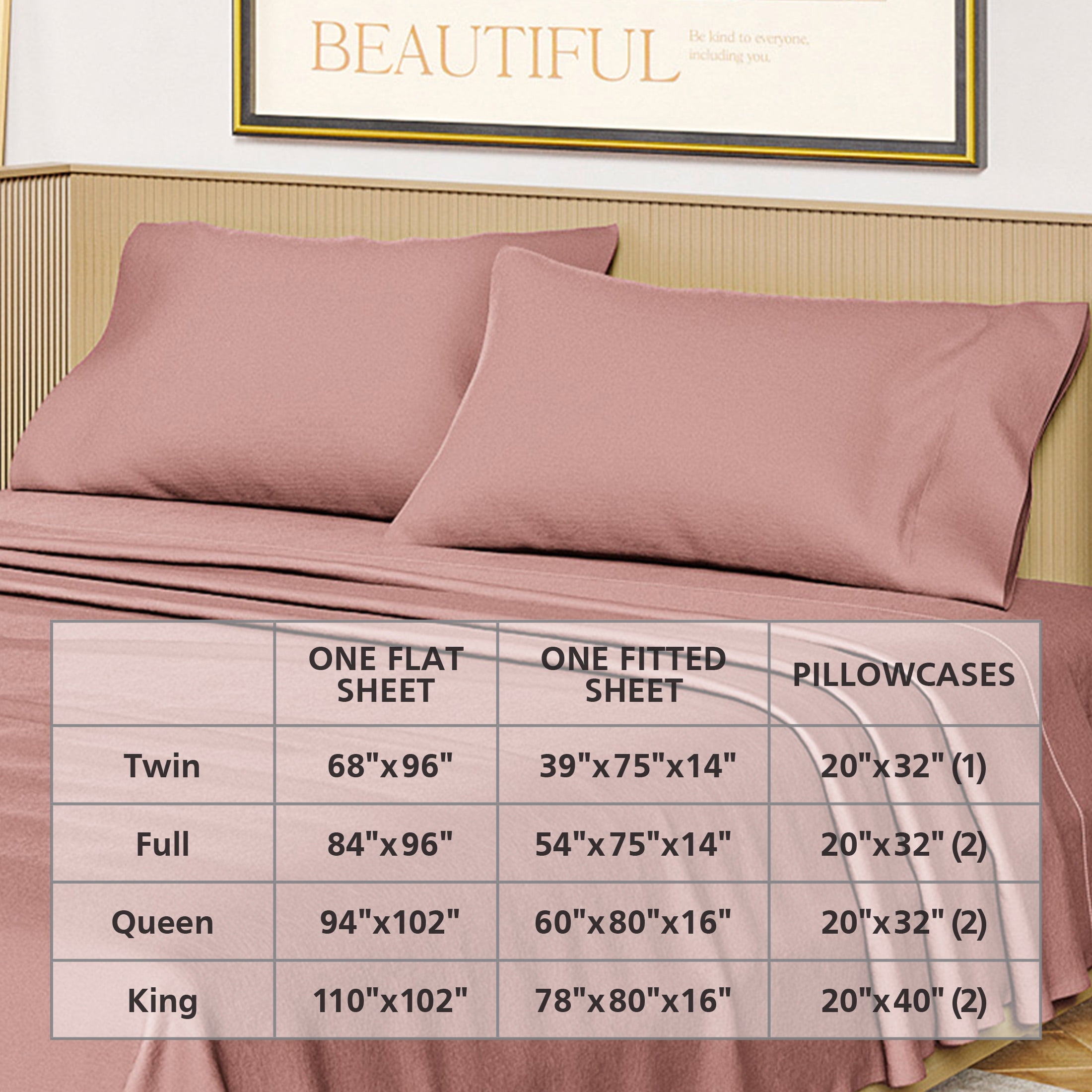 Beautiful Solid 4-Piece 100% Cotton Washed Percale Woodrose Sheet Set, Queen by Drew Barrymore