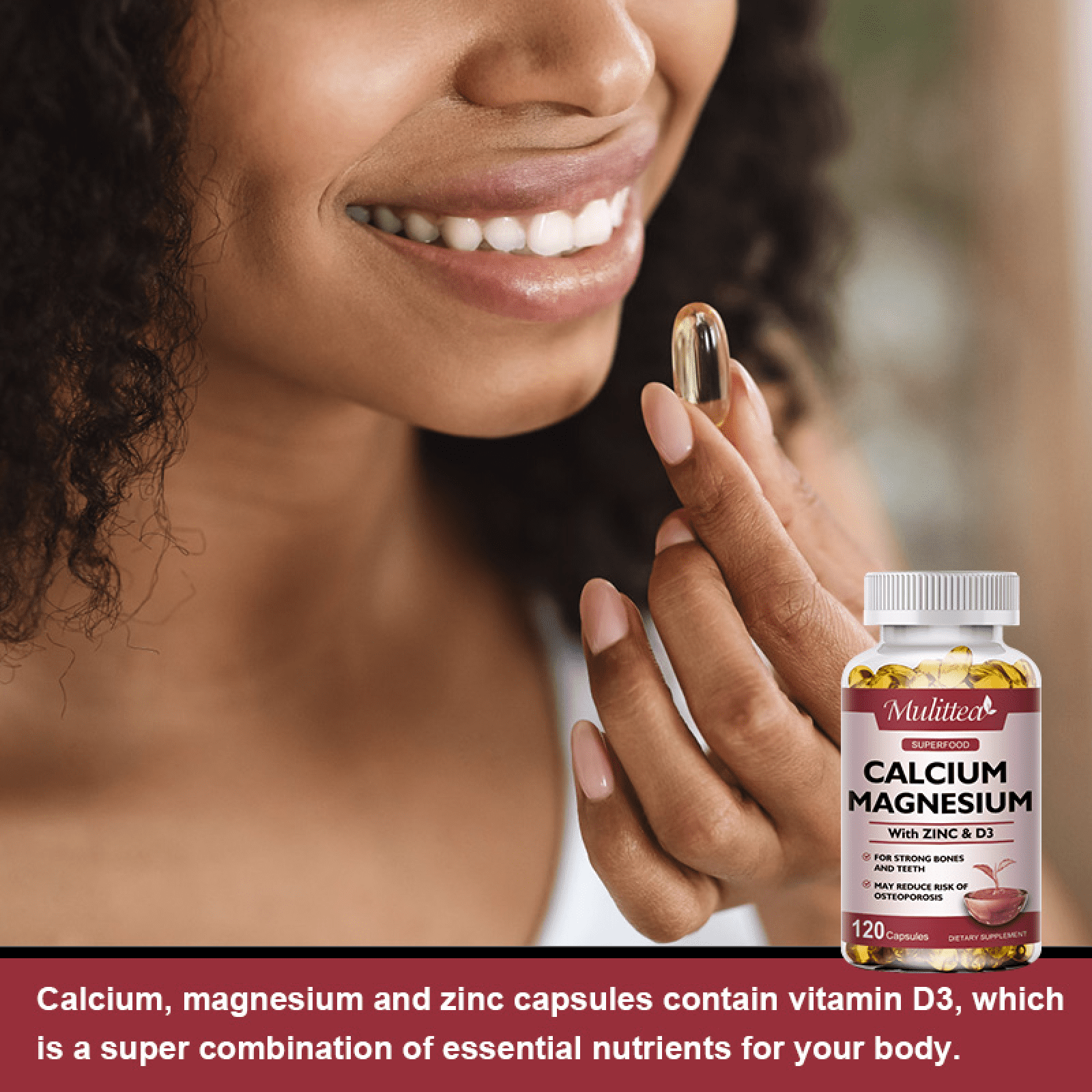 Mulittea Calcium Magnesium Zinc with D3, Bone & Muscle Support, 240 Ct, 2 Pack