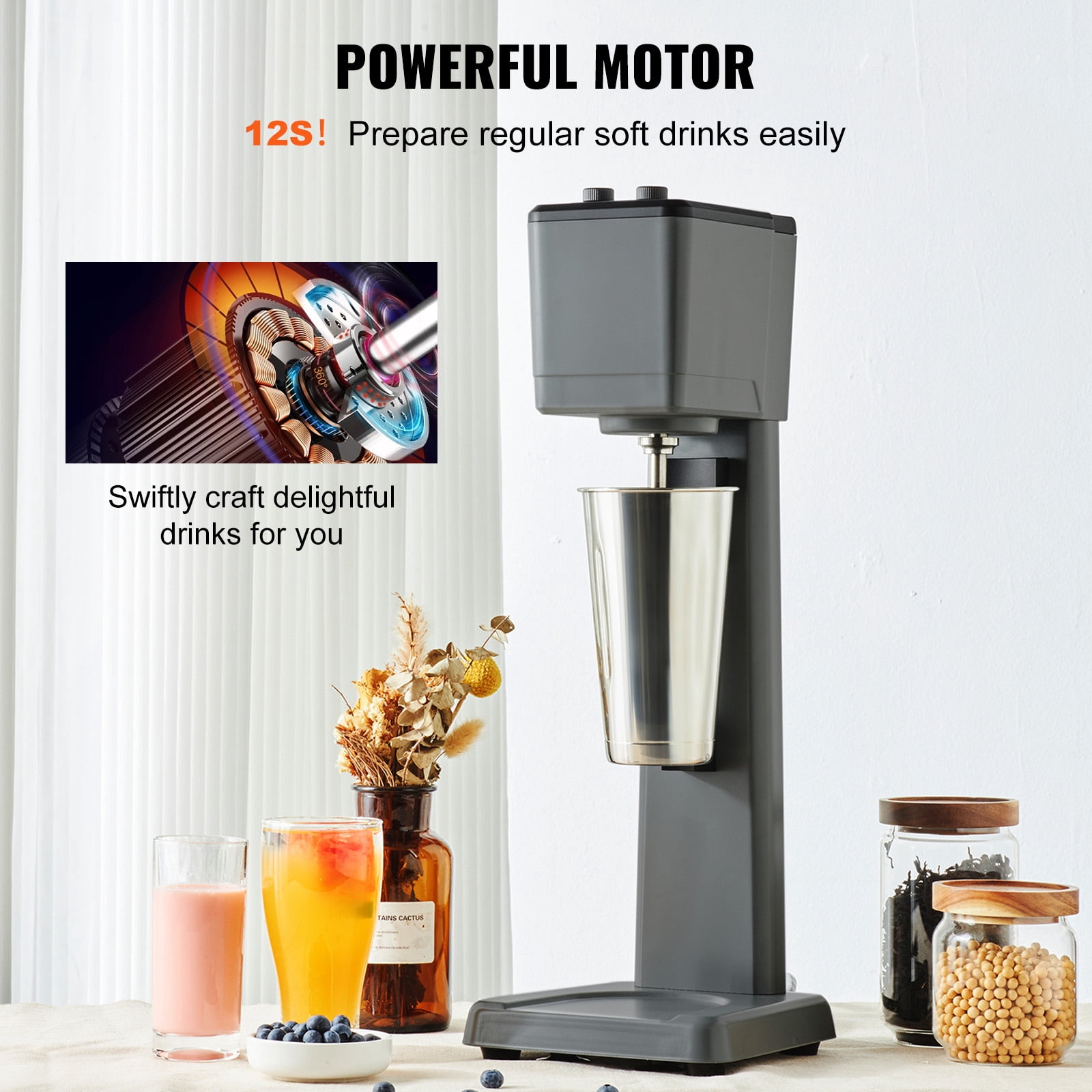 VEVOR Commercial Milkshake Machine, 375W Single Head Milkshake Maker Mixer, 3-Speed Drink Blender Machine, Comes with 820ml Stainless Steel Cup