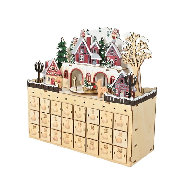 MOMOJIA Natural Wood Christmas Advent Calendar Artistic Carving Design Seasonal Display