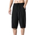 thumbnail image 6 of Yaoyar Men's Casual Cotton Hemp Wide Leg Pants Loose Lightweight Capri Slacks Elastic Waist, 6 of 7