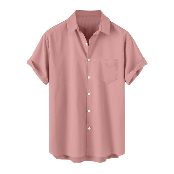 Mens Manga Corta Botón Abajo Camisas, Cuello de Vuelta Impresa Blusa, Top de Verano de la Moda Casual