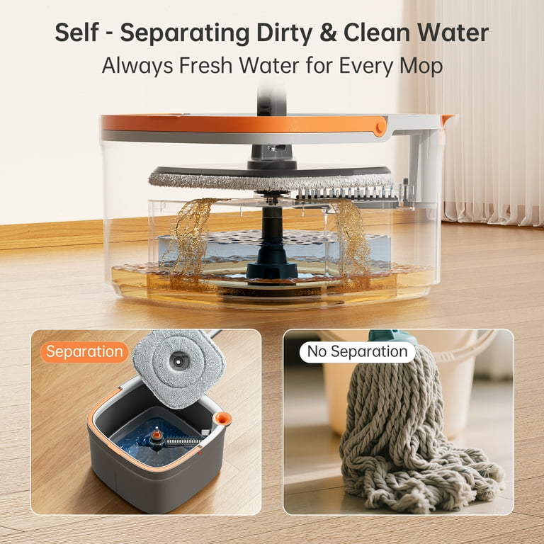 KZKR Spin Mop and Bucket, Microfiber Mop with Dirty and Clean