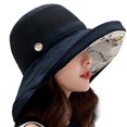 thumbnail image 1 of Sombreros de sol de ala ancha para mujer, borde con alambre de metal, protección UV de verano, sombrero bohemio UPF para playa, senderismo, jardín, viaje, correa para la barbilla, 1 of 6