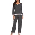 thumbnail image 3 of Lounge Pajama Set for Women 2 Piece Long Sleeve V Neck Tops Shirts and Pants Pj Sets Outfits Soft Sleepwear Loungewear, 3 of 6