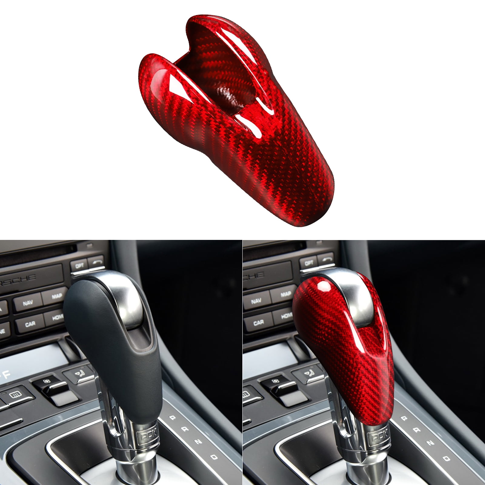 Red Carbon Fiber For Porsche 718 911 Boxster Cayman Gear Shift Knob Head Cover Red Carbon Fiber For Porsche 718 911 Boxster Cayman Gear Shift Knob Head Cover