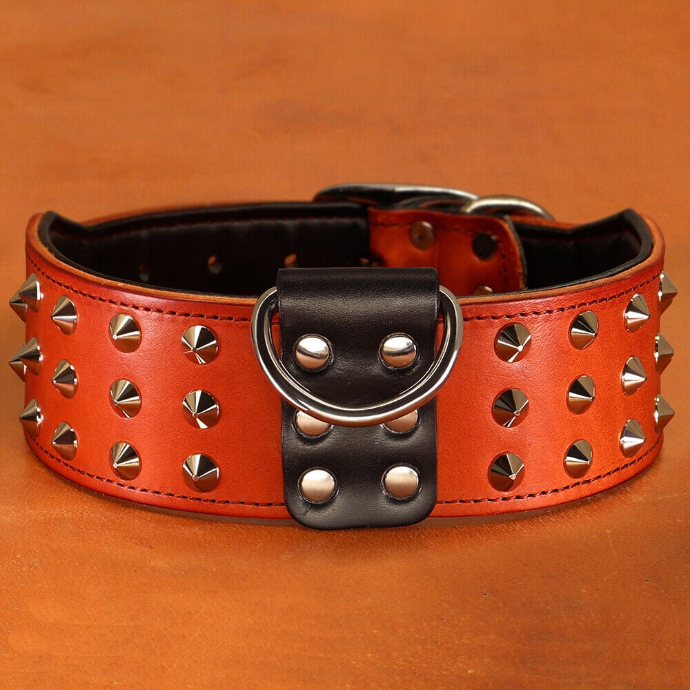 Didog 2" Wide Genuine Leather Studded Dog Collar for Medium Large Dogs, Heavy Duty Unique Rivet Pet Collars