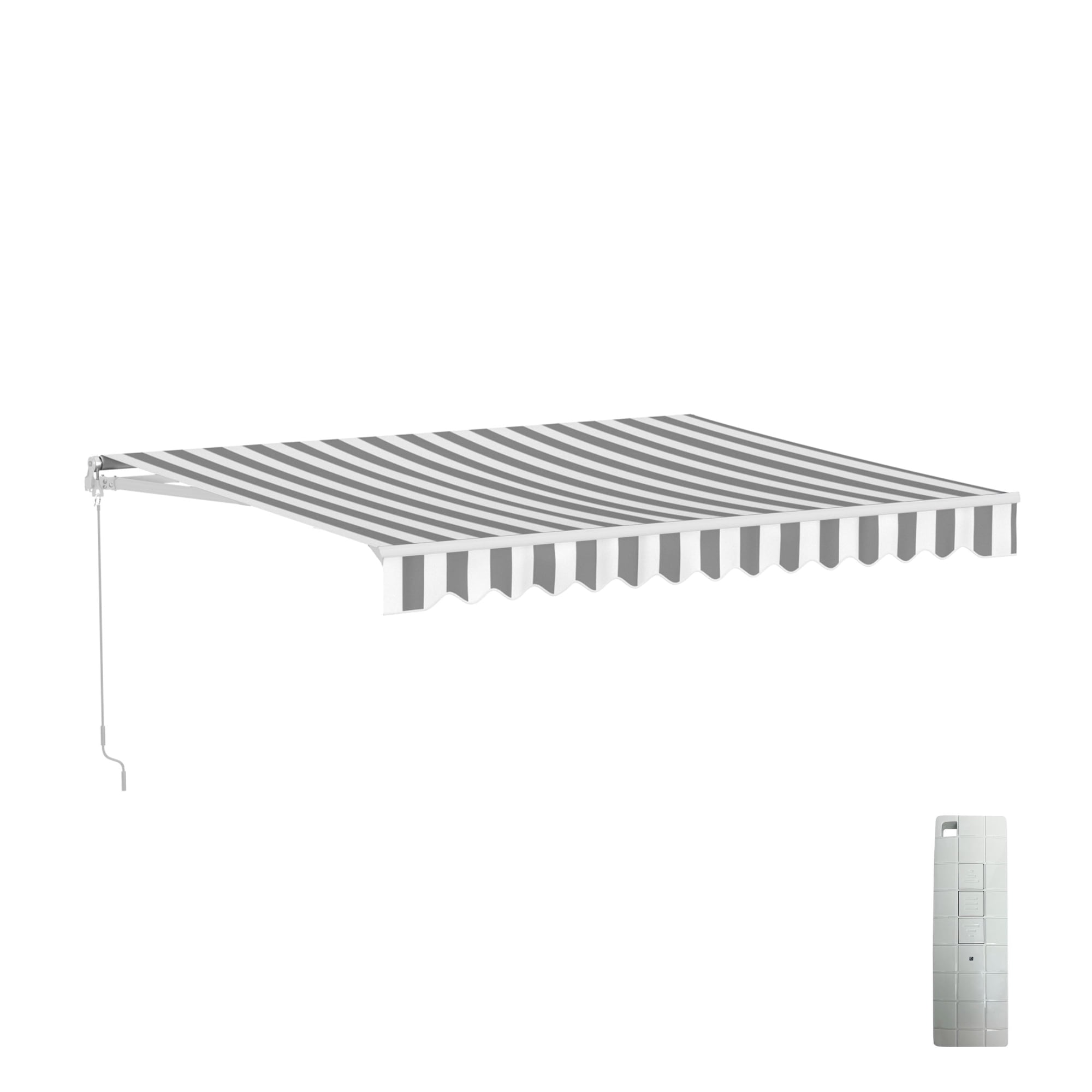 ALEKO 13 x 10 ft Grey White Striped Motorized Retractable Patio Awning