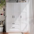 thumbnail image 2 of 3 Door White Wardrobe Closet Armoire, Bedroom Storage Cabinet with 2 Drawers, Hanging Rod & Shelves, Modern Clothes Organizer for Small Space Apartment Dorm, 2 of 8