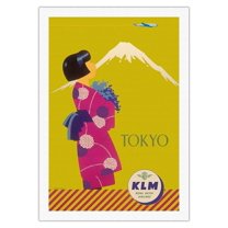 Tokyo Japan - KLM Royal Dutch Airlines - Vintage Airline Travel Poster by Koen van Os c.1950 - Fine Art Rolled Canvas Print 27in x 40in