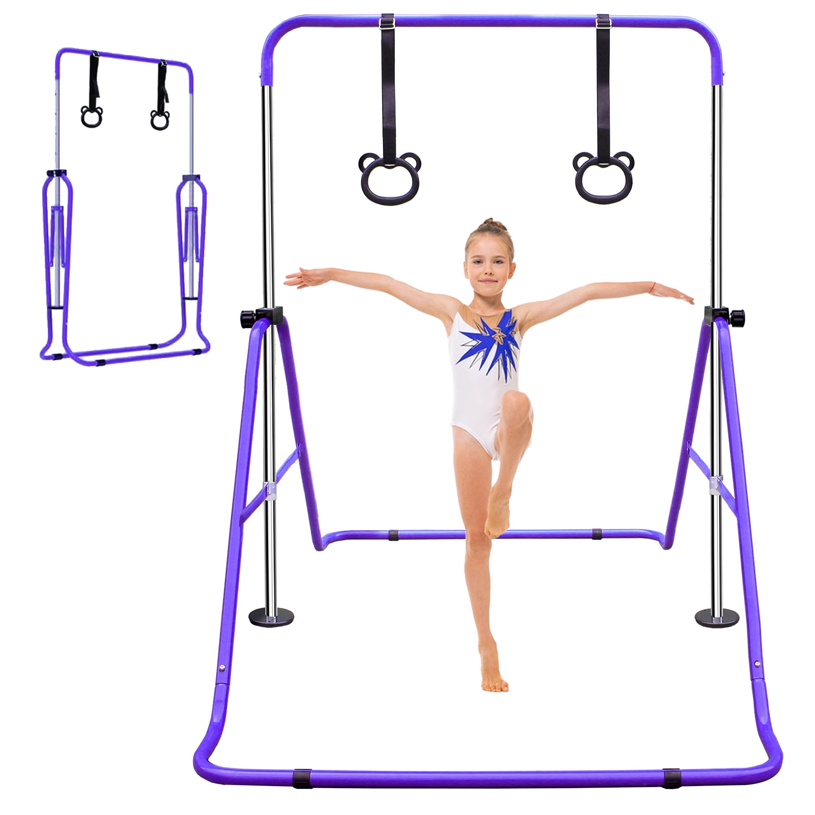 Aukfa Expandable Gymnastic Bars,Adjustable Height Gymnastic Horizontal Bars for Kids, Folding Training Bars,Purple