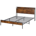 thumbnail image 4 of Gewnee Metal Full Size Bed Frame with Wooden Storage Headboard Shelf and Charging Ports,Rustic Brown, 4 of 5