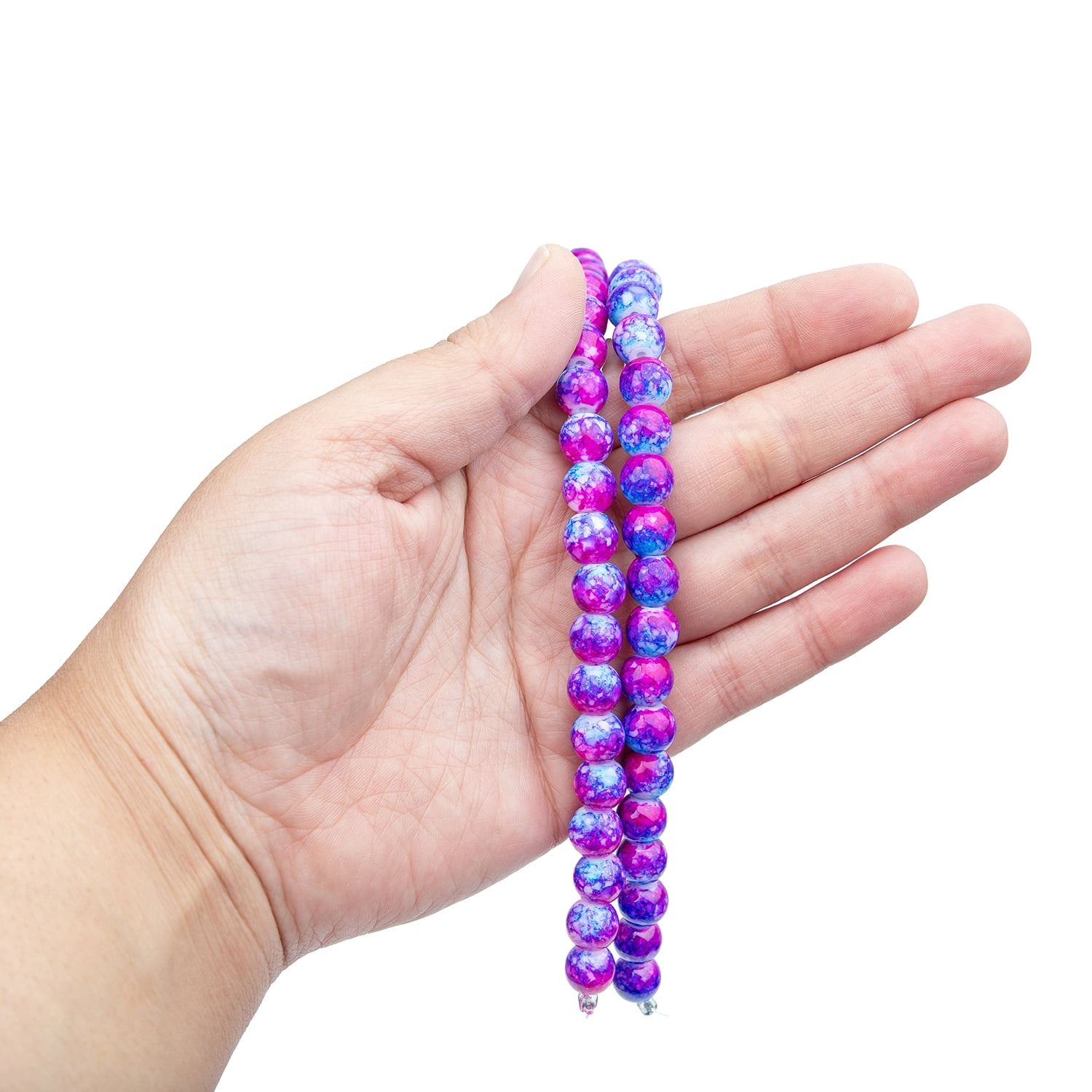Cousin DIY 10mm Blue Pink Purple Tie-dye Glass Bead Strand, 42 Pieces, Model AJM63715360