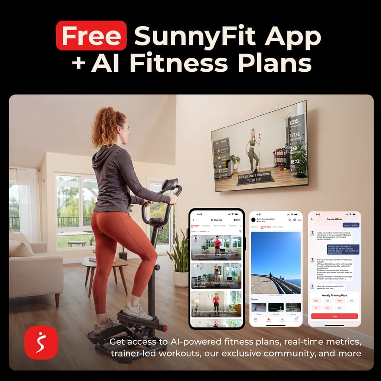 Sunny Health & Fitness Stepper With Handlebar, Resistance Bands photo 6