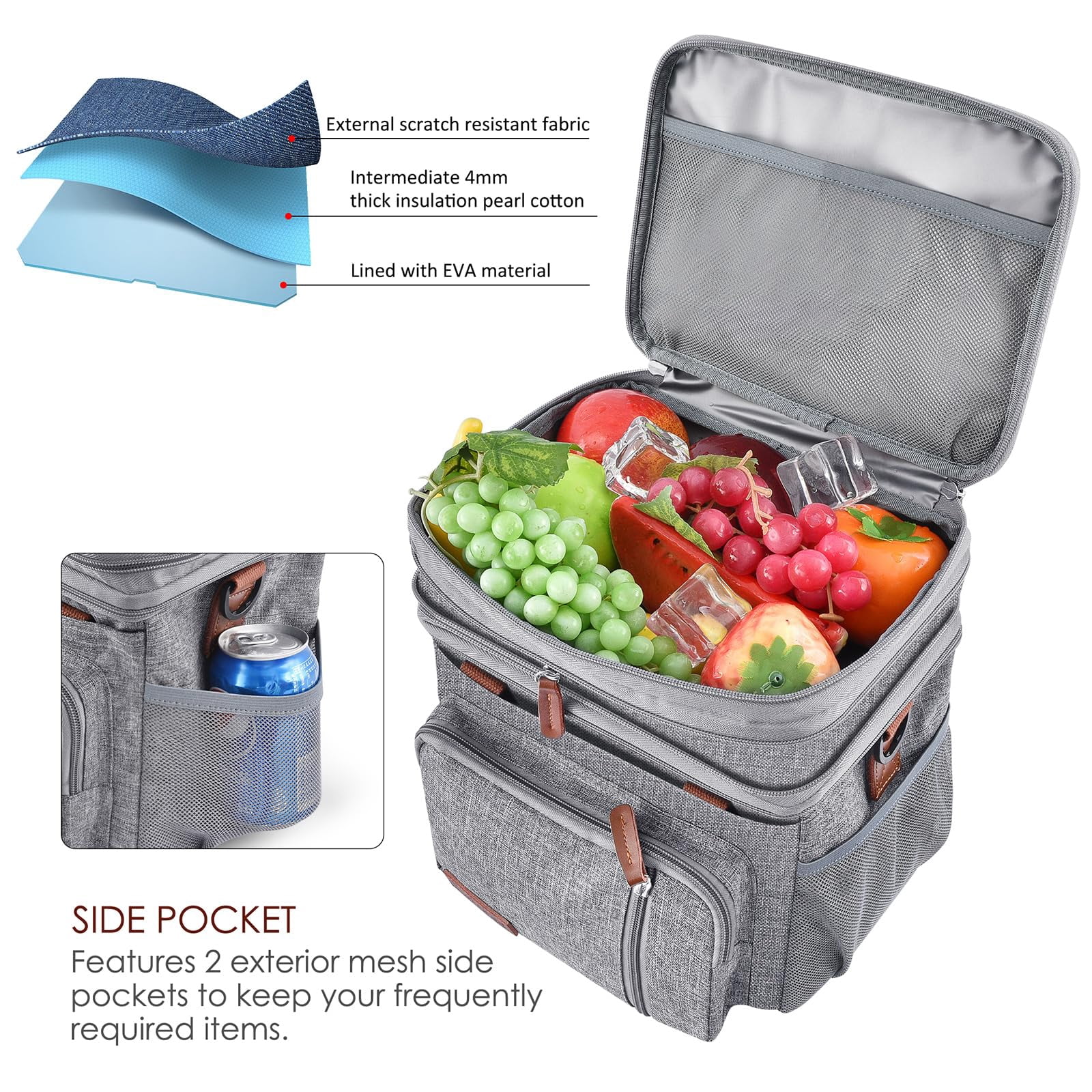 Lunch Bag & Lunch Box for Men Women, Double Deck Leakproof Insulated Soft Large Adult Camping Cooler bag for Work Beach Picnic Travel